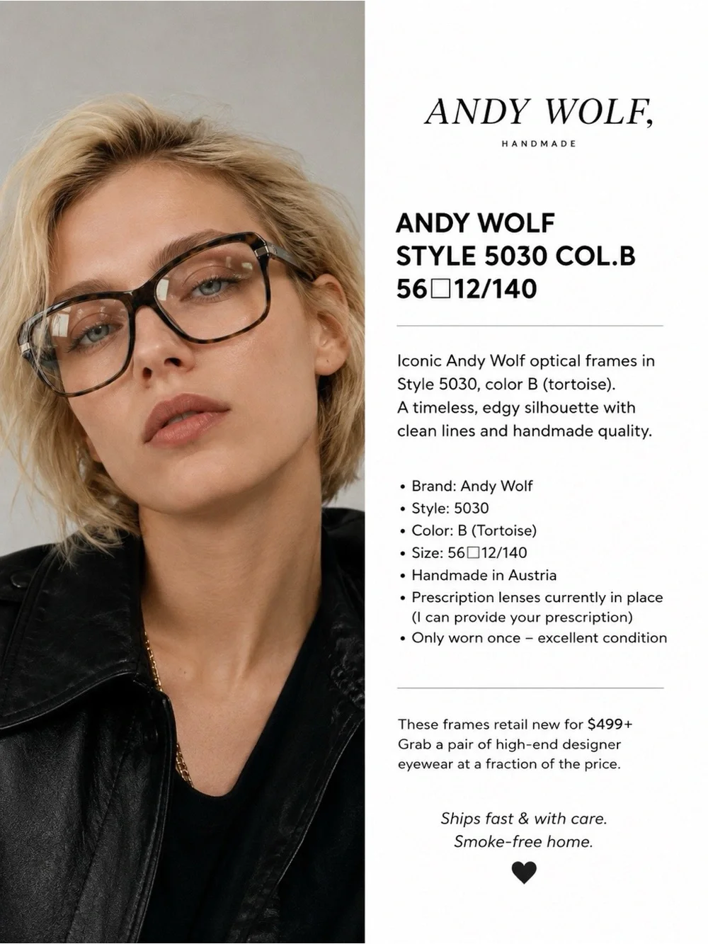 Andy Wolf 5030 Col. B Tortoise Eyeglasses Frames 56□12/140 Handmade Austria